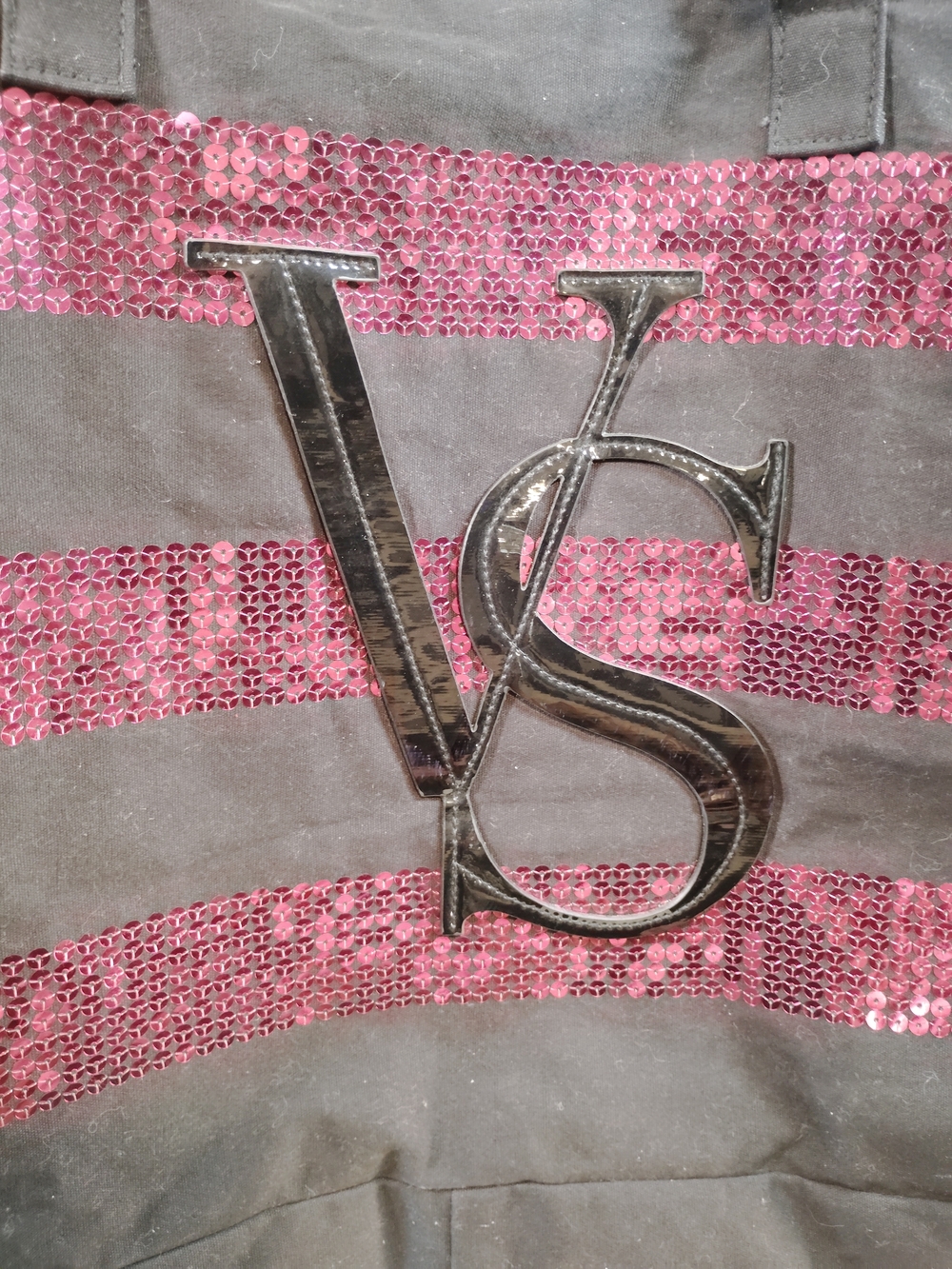 Victoria's Secret Black Tote with Pink Sequin Stripes - Picture 3 of 5